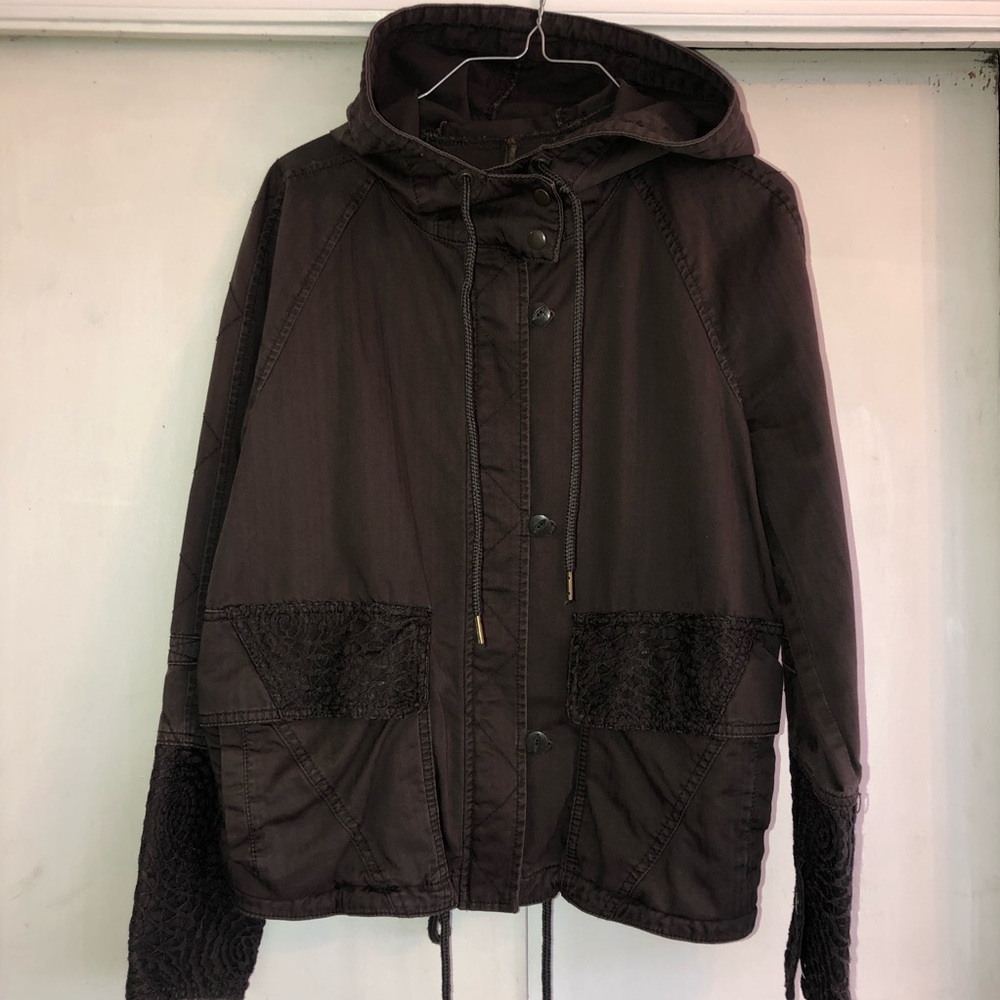 Anthropologie HEI HEI Cotton Utility Hoodie Jacket Crochet Detail Small NWOT